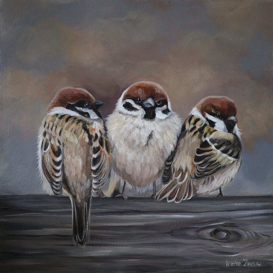 Schilderij drie musjes