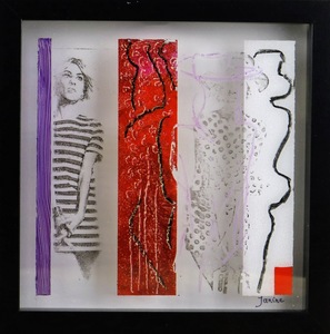 deze schilderingen zijn geschilderd op plexiglas, de achtergrond wordt gevormd door de schaduw die erop valt of door bewerking van de achtergrond.