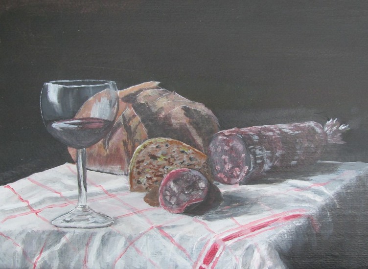 wijn met brood en worst