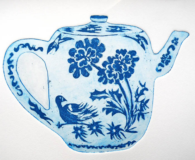 Blauwe lente theepot