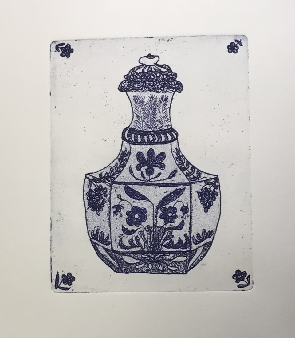 Blauw aardewerk reukflesje