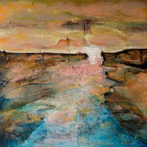 Groot opgezette doeken met landschappelijke elementen.