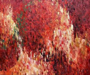 Ook bij het abstracte werk is de start een realistisch gegeven. Door te spelen met vorm, afmeting en kleur wordt de werkelijkheid vervormd. Een stukje boomschors bijvoorbeeld, kan zo worden uitvergroot dat het onherkenbaar wordt.