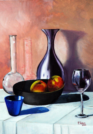 Still life with fase and apples