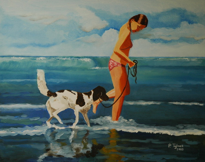 Beach-8 Girl walking with dog