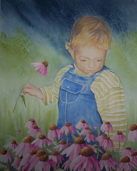 Kid in a flowerfield