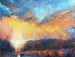 Eigen abstract schilderijen gemaakt met palletmes.