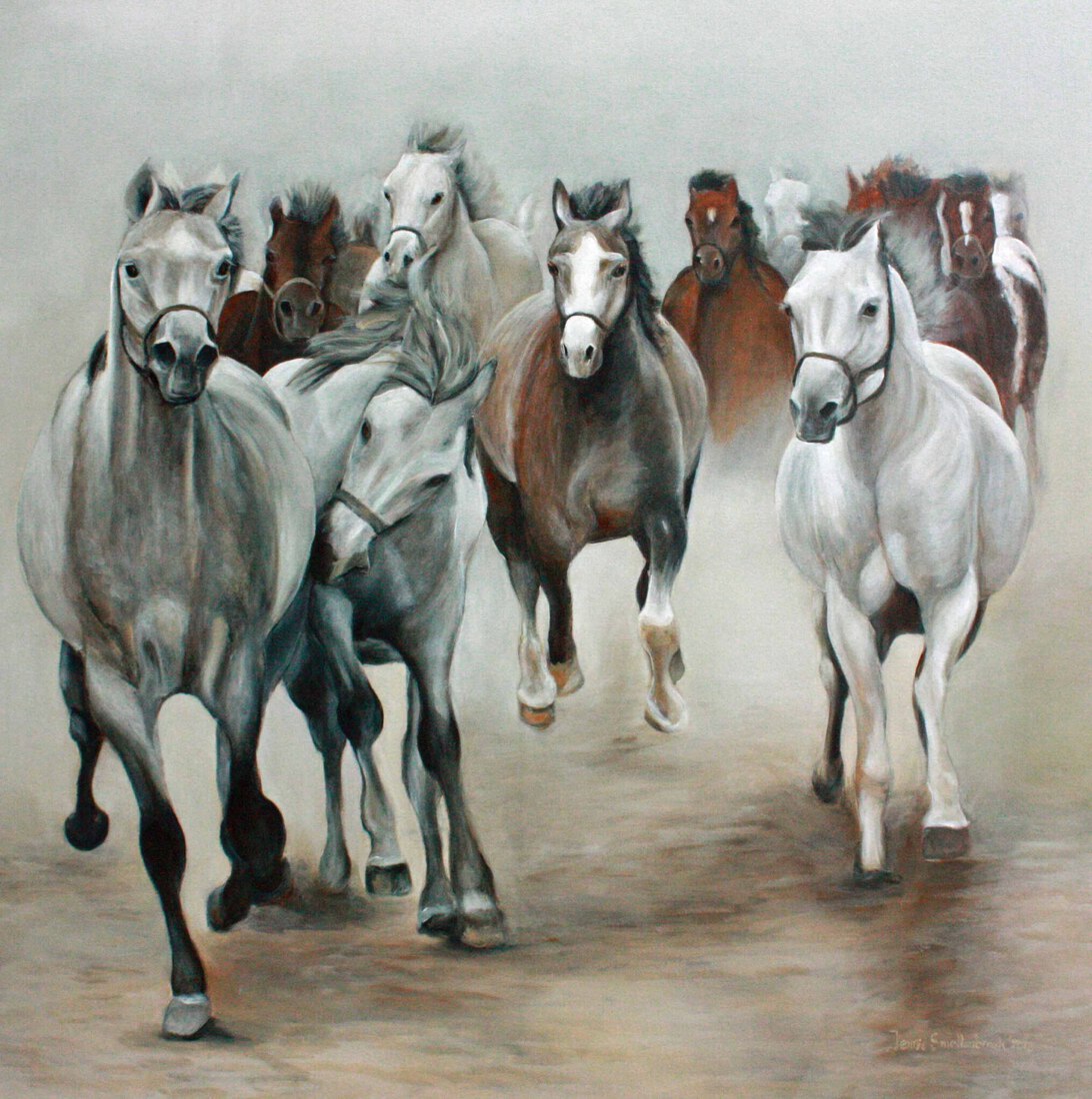 Horde Arabische paarden
