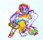 Therese works in series and the topics are very diverse. She can f.i. suddenly be fascinated by an object on her way, or what she reads in the paper. A memory or simple line or form. It all inspires her and can result in minimalart drawings and in exuberant paintings.