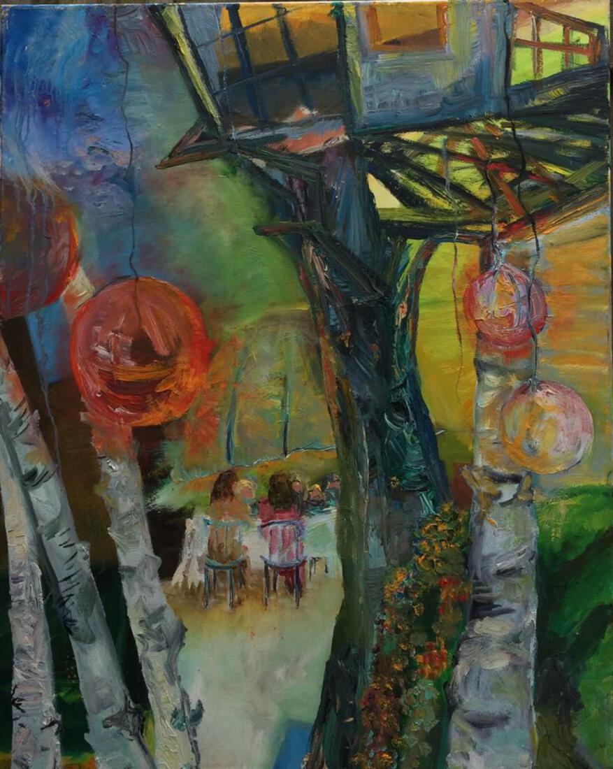 Behind the treehouse