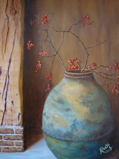 Stilleven met Vaas, Besjes en Pilaar 