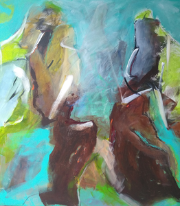 Mijn schilderijen zijn kleurrijk en ontstaan van binnenuit.