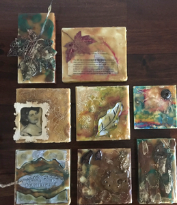 Painting with beeswax combined with oil colors, ink, photocopies. Mixed Media with melted beeswax in the lead.