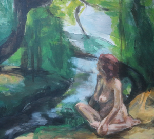 Schilderijen waarvan figuren zijn geschilderd naar waarneming in het atelier, achtergrond al dan niet naar eigen fantasie.