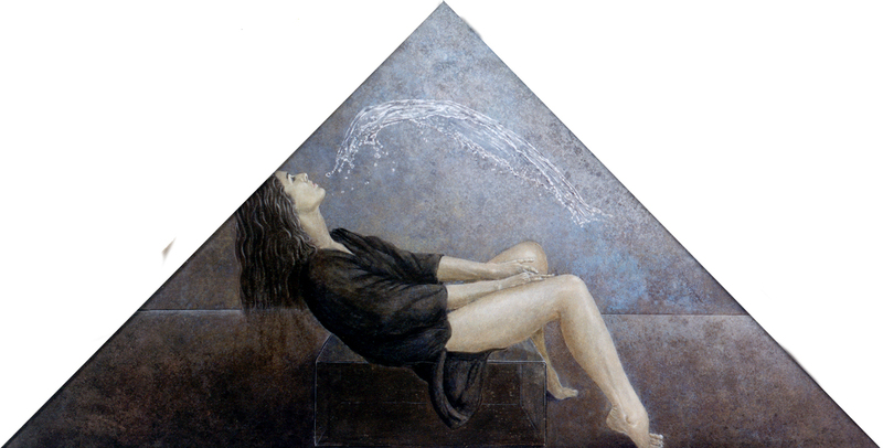 fire and water, mixed media on panel