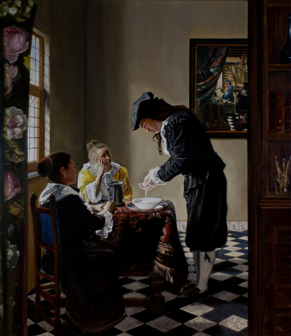 Daer een Seigneur zijn handen wast... naar een verloren werk van Johannes Vermeer
