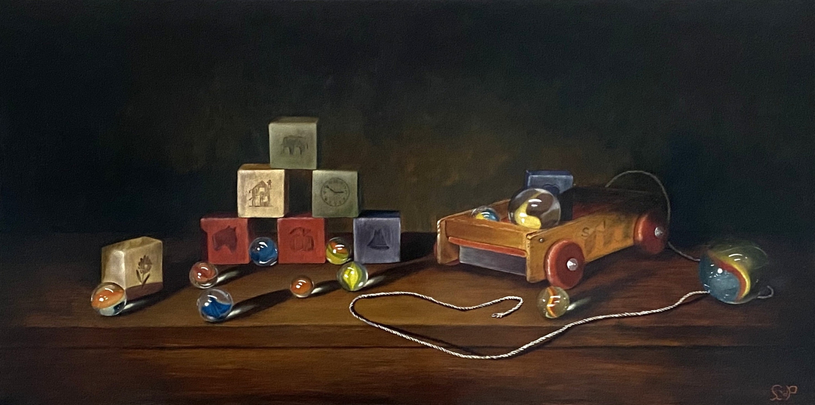 Blokkenkar met knikkers 2