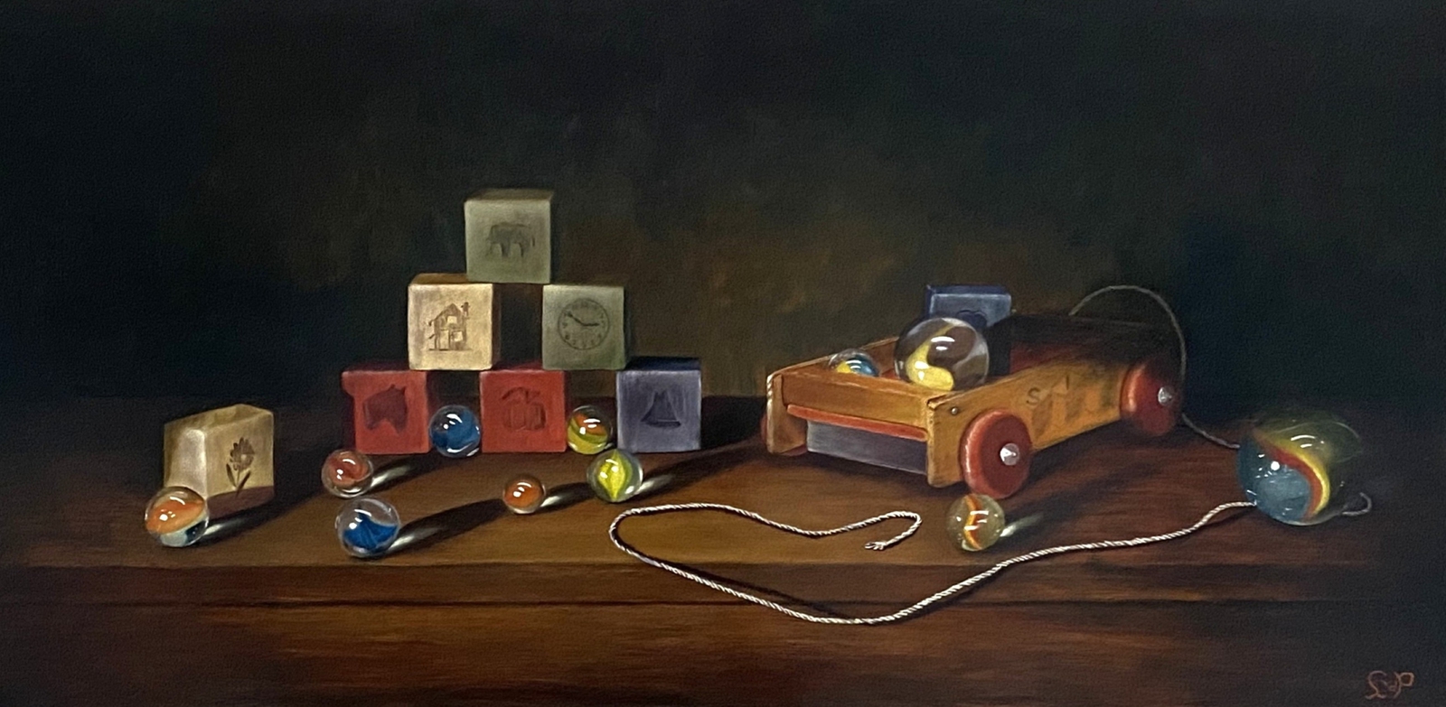 Blokkenkar met knikkers 2