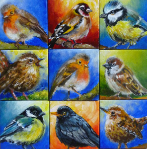 Kleine schilderijtjes van vogeltjes