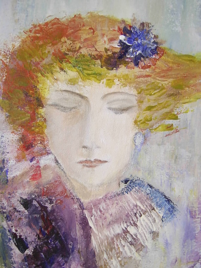 Meisje met blauwe bloem