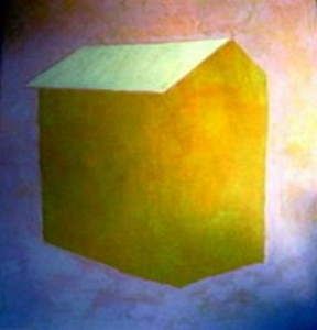 De essentie van het gevoel 'huis' wordt weer gegeven. Voorop staat de kleur en samen met de afbeelding toont het iets van het aan 'huis' verbonden gevoel van geborgenheid of juist het gebrek daaraan. De toeschouwer kan zich afvragen hoe in het bouwwerk te komen, of, eenmaal erin, hoe er weer uit. 