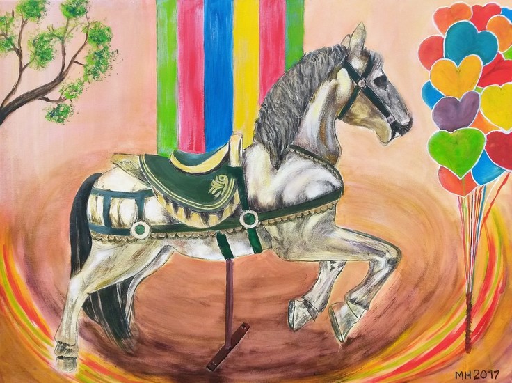 Paard op de kermis in de draaimolen