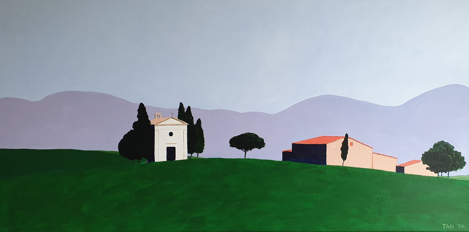 Kerkje in Italiaans landschap 