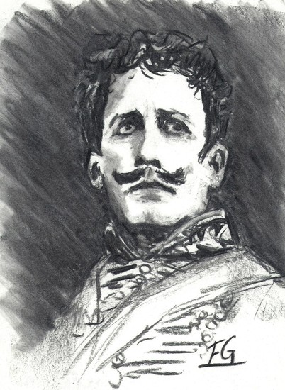 Officier in houtskool