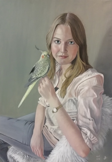 Nathalie and her feathered friend