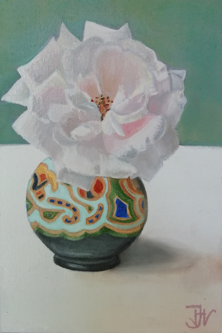 Softpink rose in plateel Gouda vase