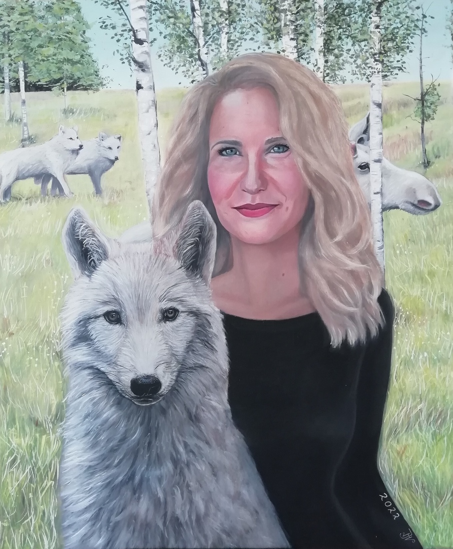 Pauline with wolves and moose