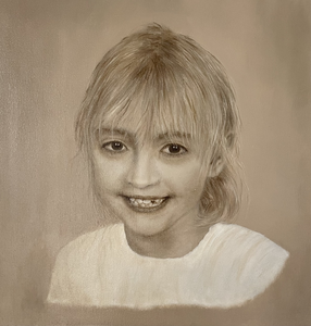 Kinderportret in olieverf (monochroom techniek)