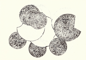 Kleine non-figuratieve tekeningen in zwarte inkt op papier, gemaakt in recente jaren vanaf c. 2017