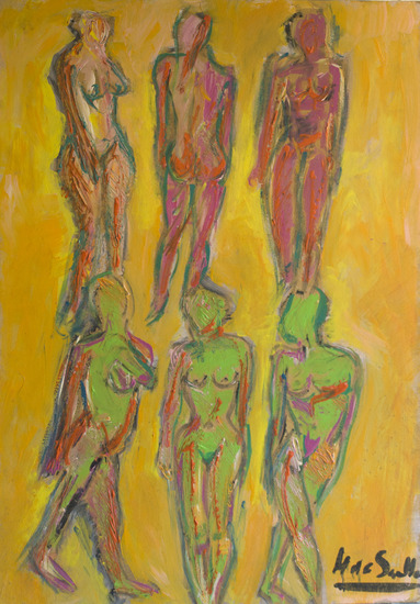 Studie vrouwfiguren in gele achtergrond