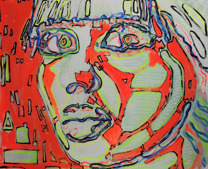 vrouwsportret met pony in oranje