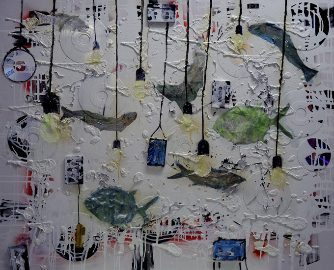 Vissen tussen de lampen