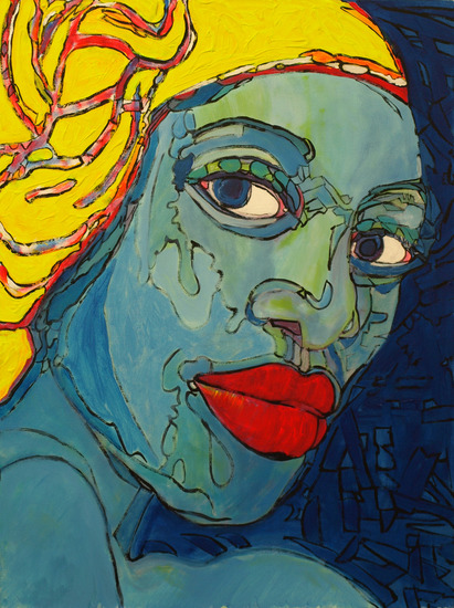 Afrikaanse vrouw met gele hoofddoek