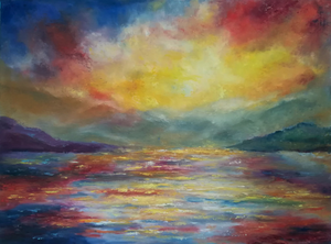 Landschappen met olieverf, vaak maar niet altijd geschilderd op een zwart canvas. Vooral het schilderen van zonsondergangen en zeegezichten gebruik ik voor workshops.