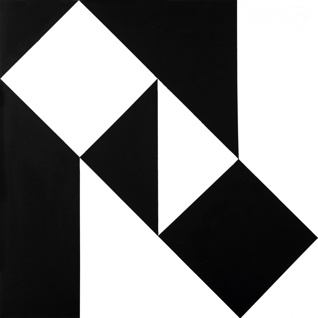 'Tweedeling kwadraat in zwart-wit 3.' - geometrisch-abstract schilderij