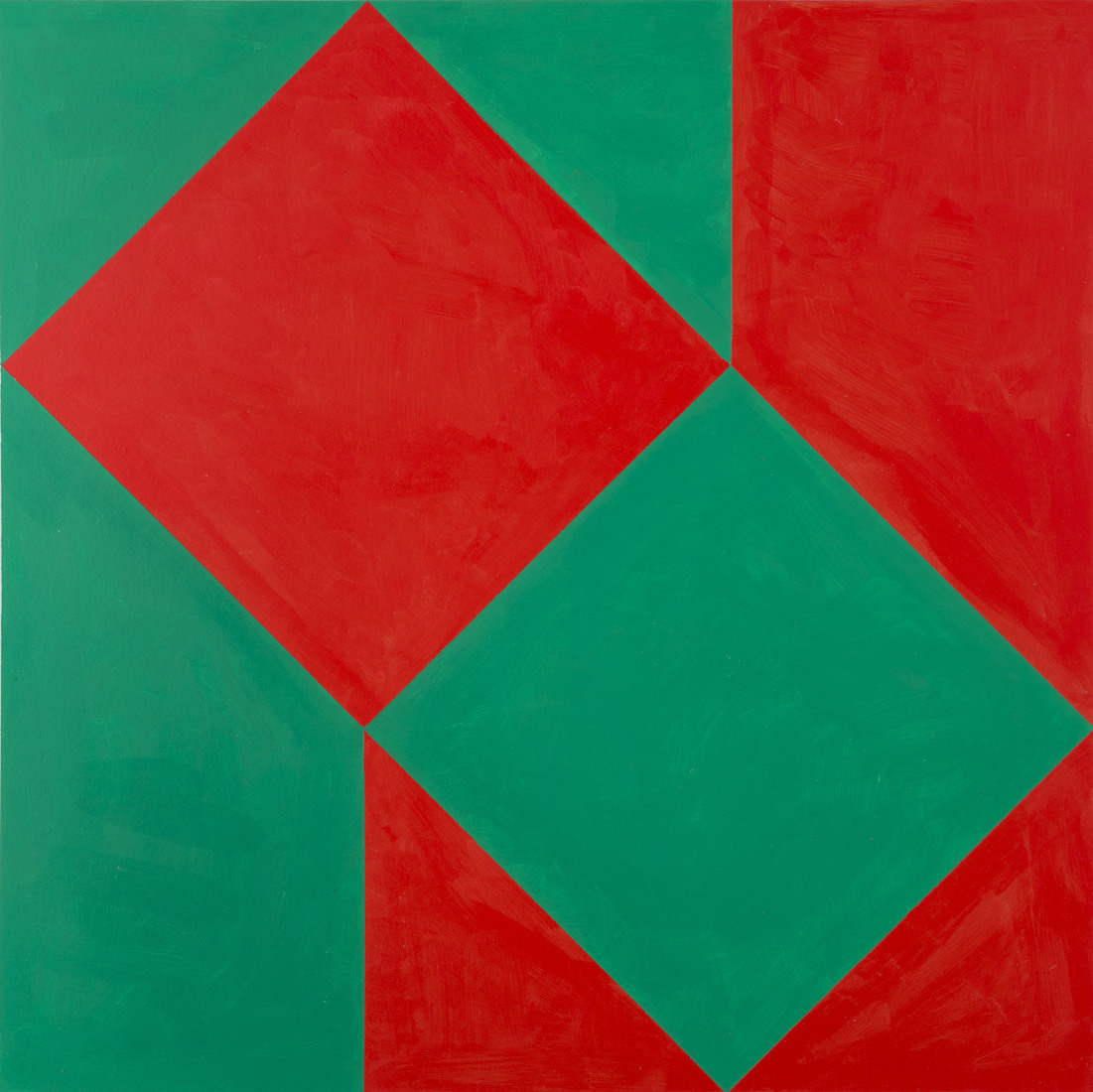 'Tweedeling kwadraat in groen-rood' - kleurige geometrisch-abstracte schilderkunst