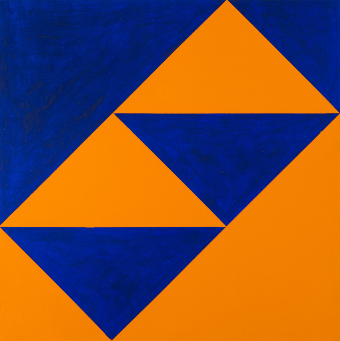 'Tweedeling kwadraat in blauw-oranje' - kleurige geometrisch-abstracte schilderkunst