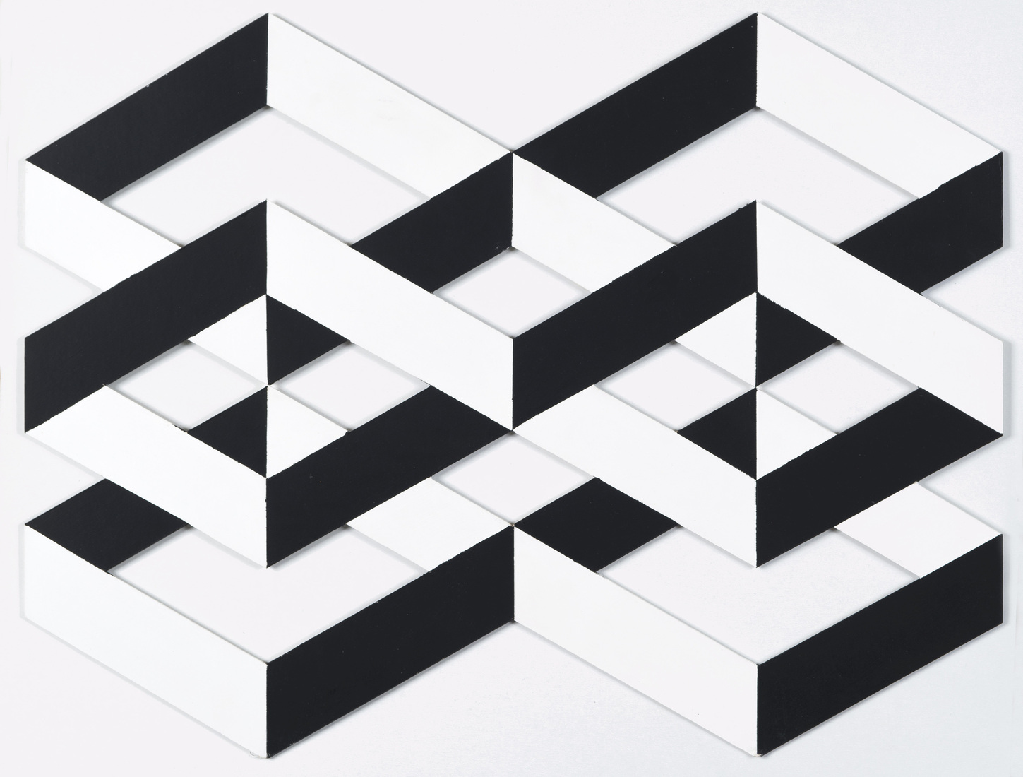 'Hekwerk 1.' - geometrisch-abstracte kunst, schilderij in zwart-wit op board