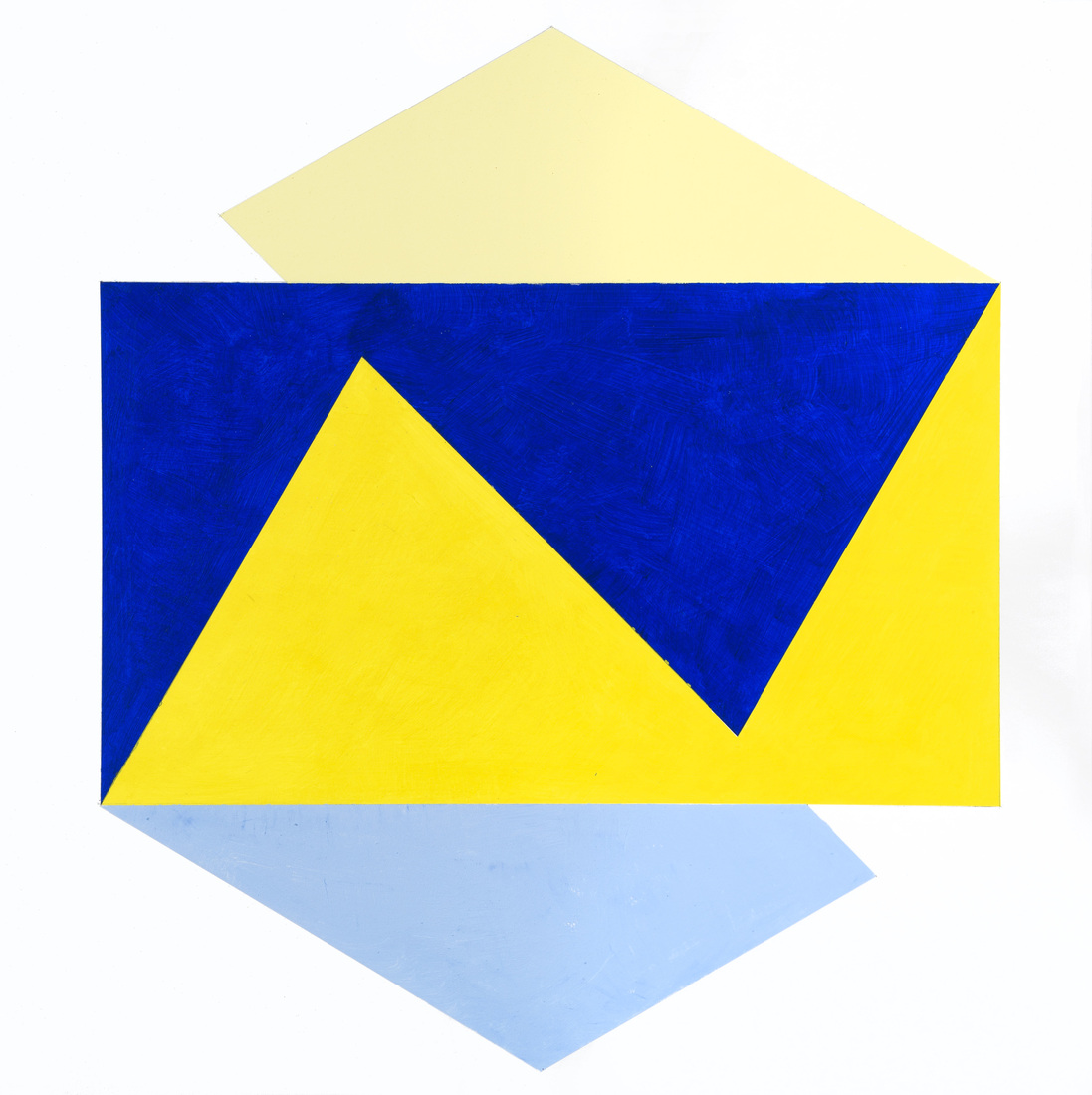 'Dialectiek 2.' - geometrisch-abstracte kunst; schilderij in de kleuren geel en blauw