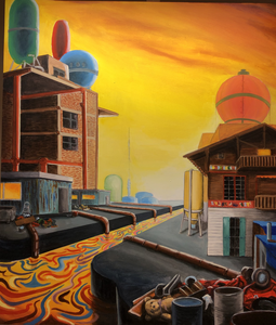 In mijn schilderijen ben ik de regisseur, de verhalenverteller, de colorist en de herriemaker ineen. Momenteel ben ik bezig met een serie distopische landschappen, waar ik de dualiteit van het 'artificiële' landschap in al zijn kleurrijke complexiteit probeer te vangen. Ik wil de toeschouwer verblinden met schoonheid, maar hem achterlaten met een knagend onbehagen.