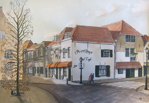 Theo maakt stadsgezichten in inkt en aquarel en de laatste tijd ook groter werk in acryl/olie