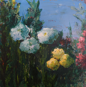 Bloemen, planten en bomen als basis voor een abstract vormenspel van metaforen in kleur en vorm.