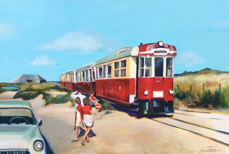 Tram op het autostrand van Oostvoorne