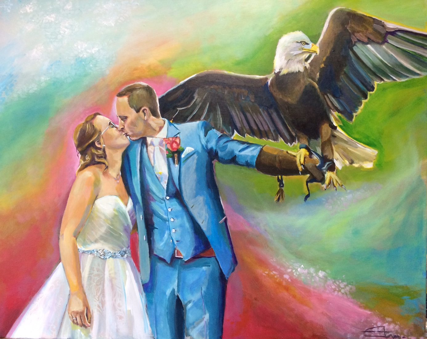 Bruidspaar met roofvogel