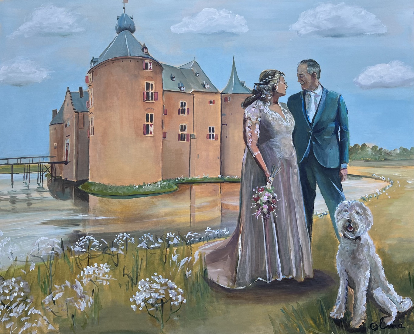 Bruidspaar bij kasteel Ammersoyen