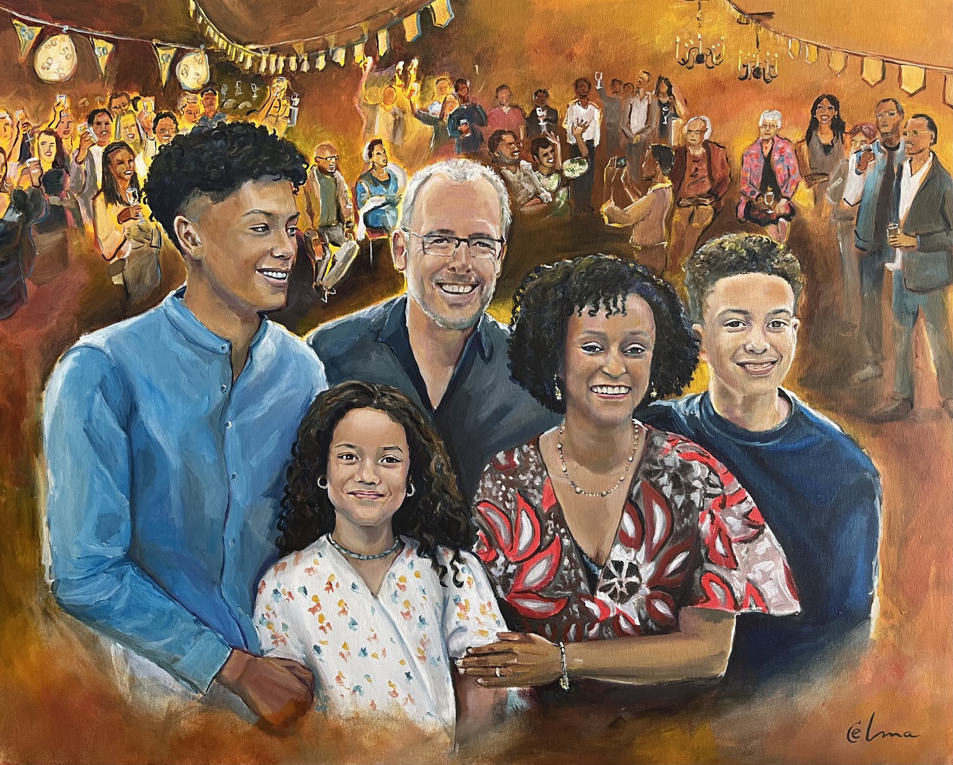 Gezinsportret (met feestende familie)